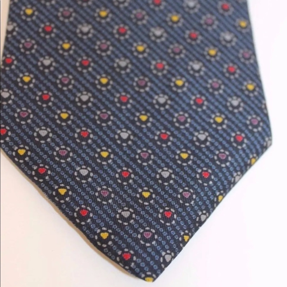 Vitage Cacharel Paris Men Blue Geometric Circle Necktie Italy Made 100% Silk